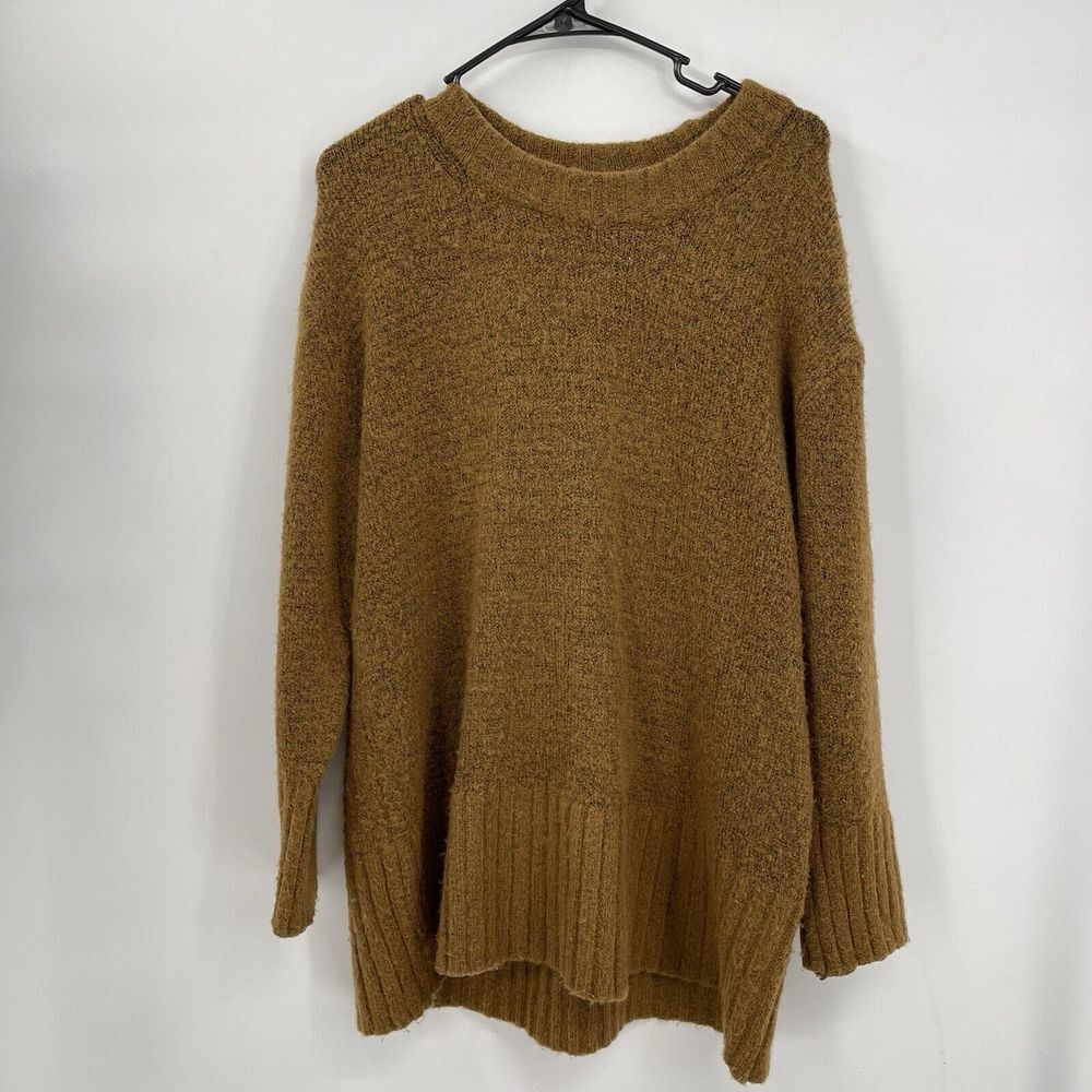 Zara Small Sweater Women Brown Oversized Wool Blend Crew Neck Marl Knit Pullover